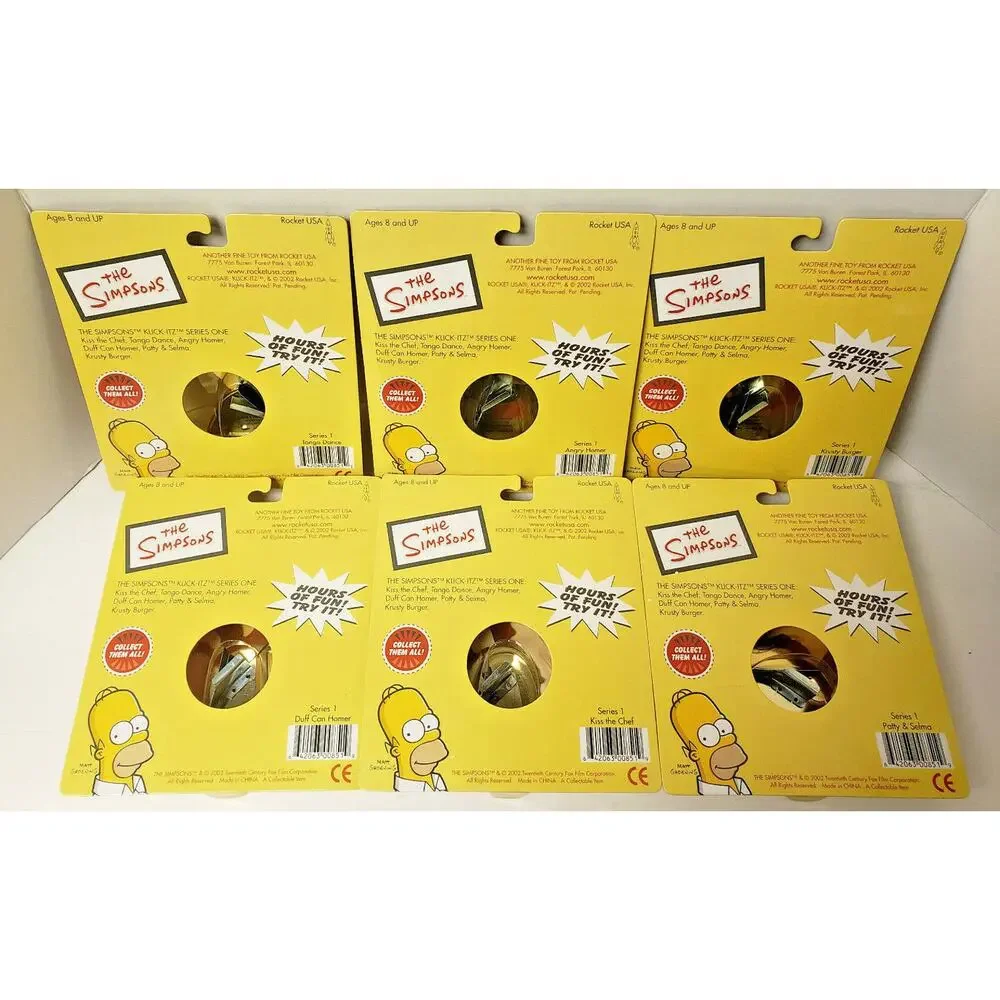 SIMPSONS KLICK-ITZ Metal Click Toy SET OF‎ 6 BY ROCKET 2002 RARE HTF SET IN Box